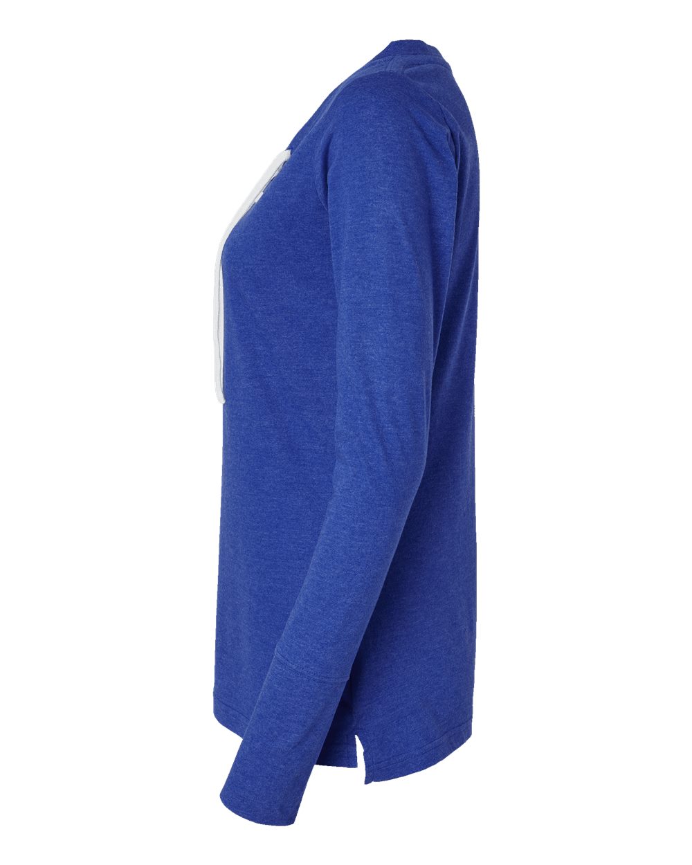 Left View of Vintage Royal/ White Women's Fine Jersey Lace-Up Long Sleeve T-Shirt - 3538