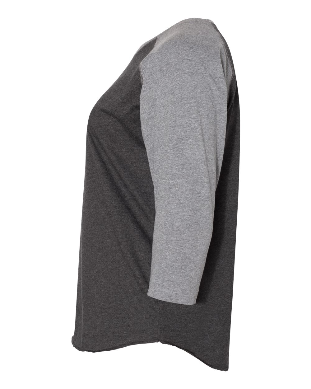 Left View of Vintage Smoke/ Granite Heather Curvy Collection Women's Baseball Three-Quarter Sleeve Tee - 3830