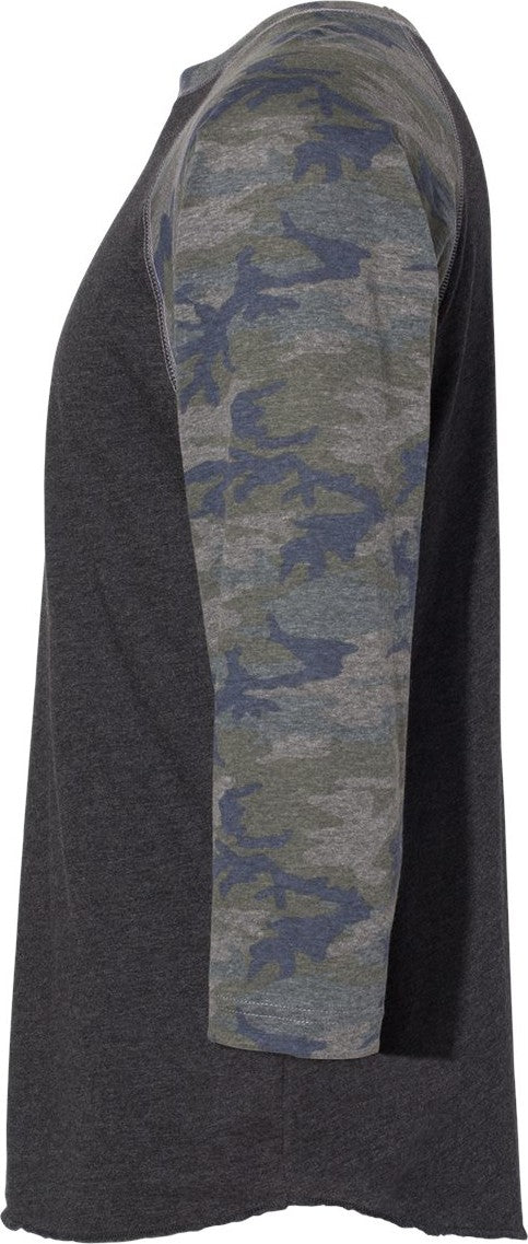 Left View of Vintage Smoke/ Vintage Camo Baseball Fine Jersey Three-Quarter Sleeve Tee - 6930