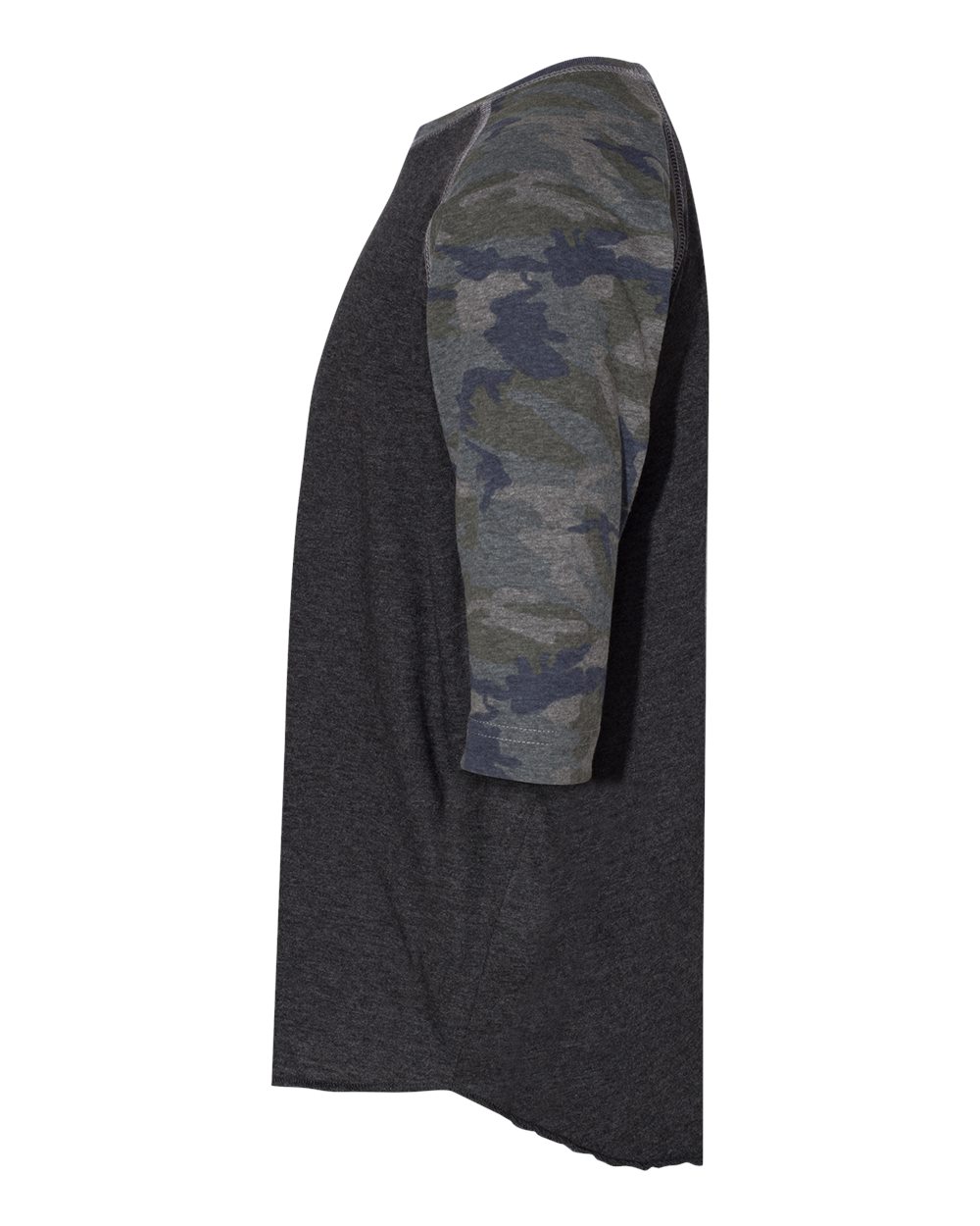 Left View of Vintage Smoke/ Vintage Camo Youth Baseball Fine Jersey Three-Quarter Sleeve Tee - 6130