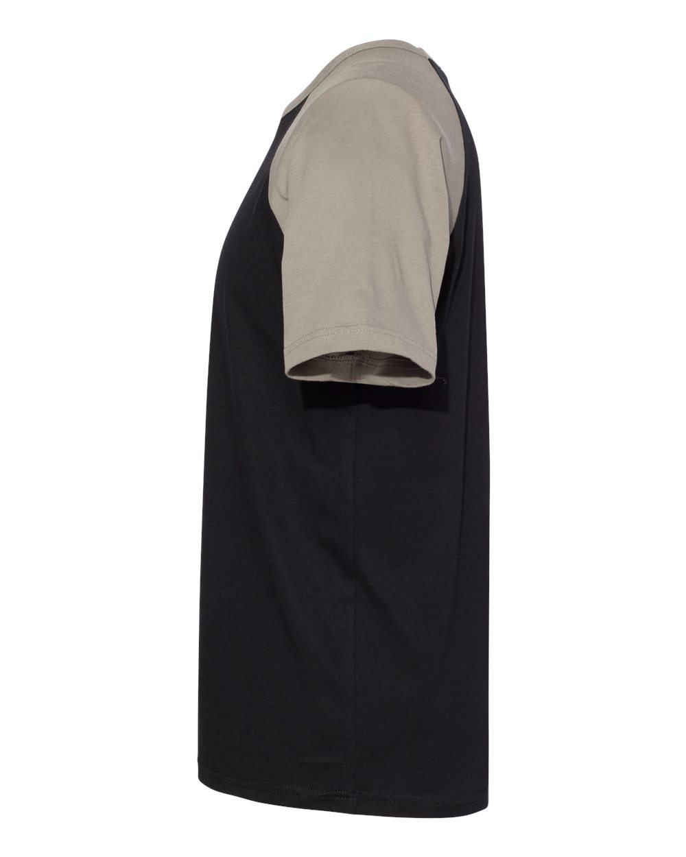 Left View of Warm Grey/ Black Cotton Raglan T-Shirt - 3650