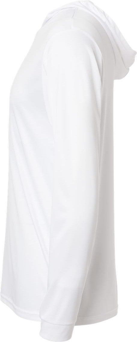 Left View of White Bahama Performance Hooded Long Sleeve T-Shirt - 220