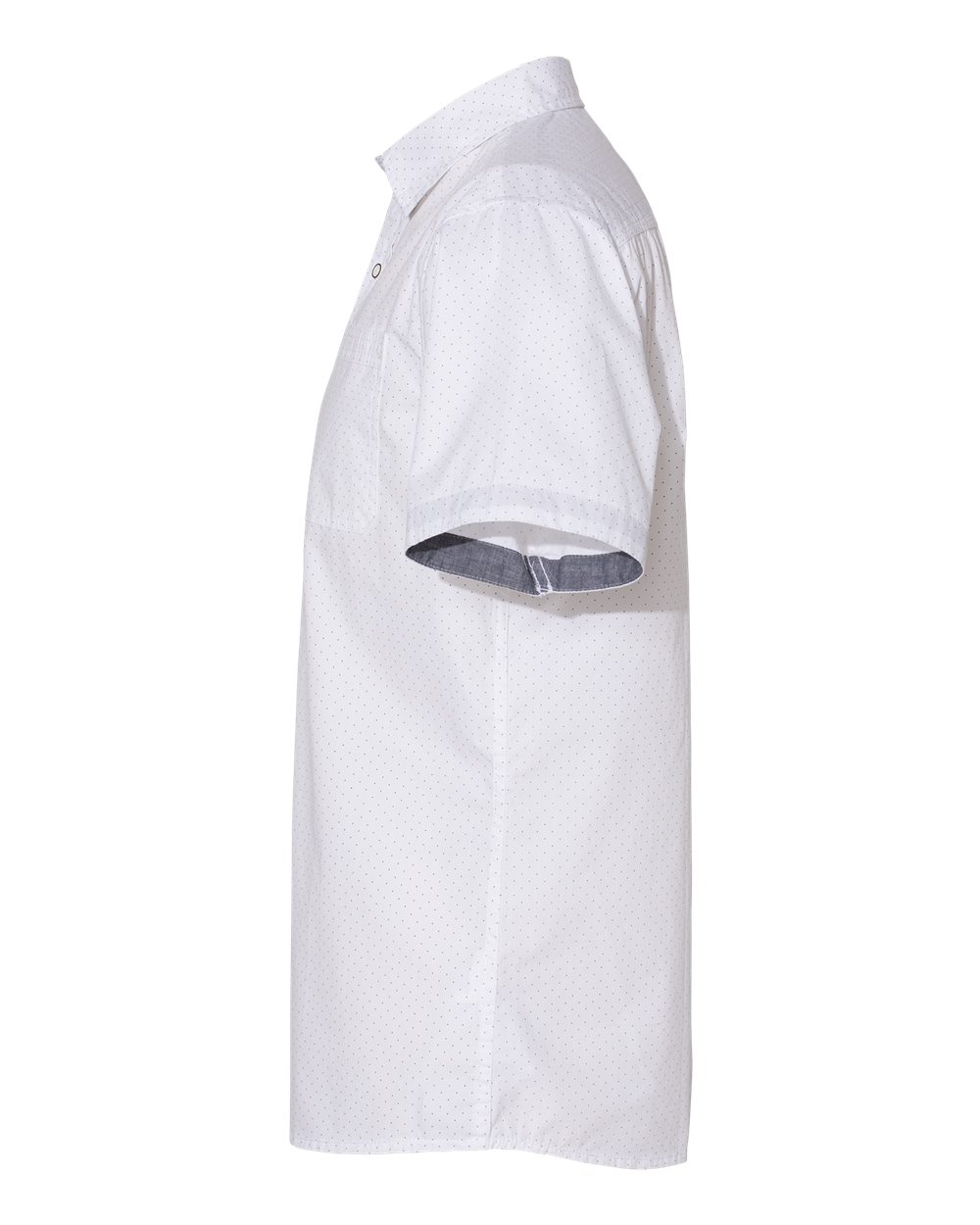 Left View of White/ Black Dot Peached Printed Poplin Short Sleeve Shirt - 9290