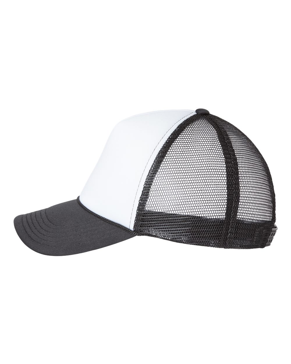 Left View of White/ Black Foam Mesh-Back Trucker Cap - VC700
