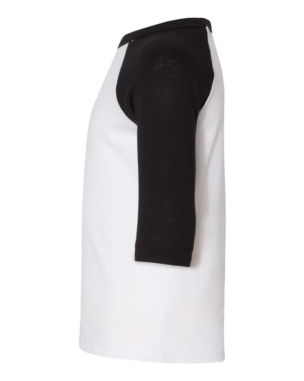 Left View of White/ Black Toddler Three-Quarter Sleeve Baseball Tee - 3200T