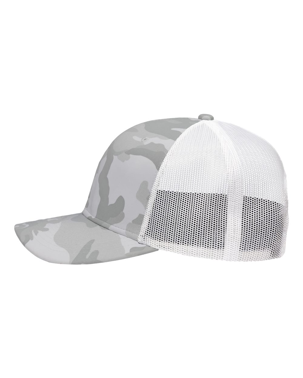 Left View of White Camo/ White Traditional Lo-Pro Mesh Back Trucker Fit Cap - SP1450