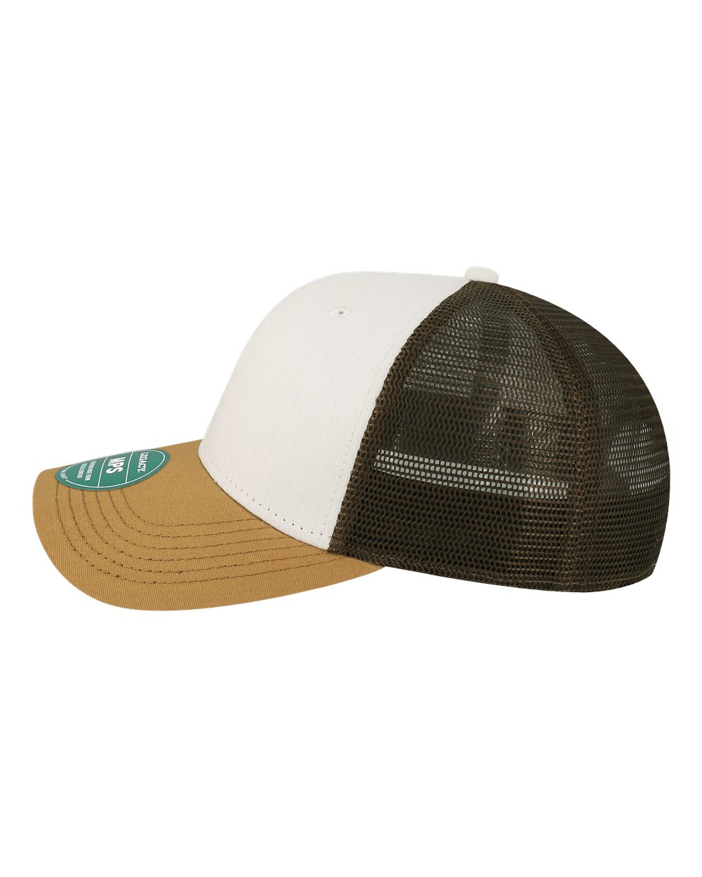 Left View of White/ Caramel/ Brown Mid-Pro Snapback Trucker Cap - MPS
