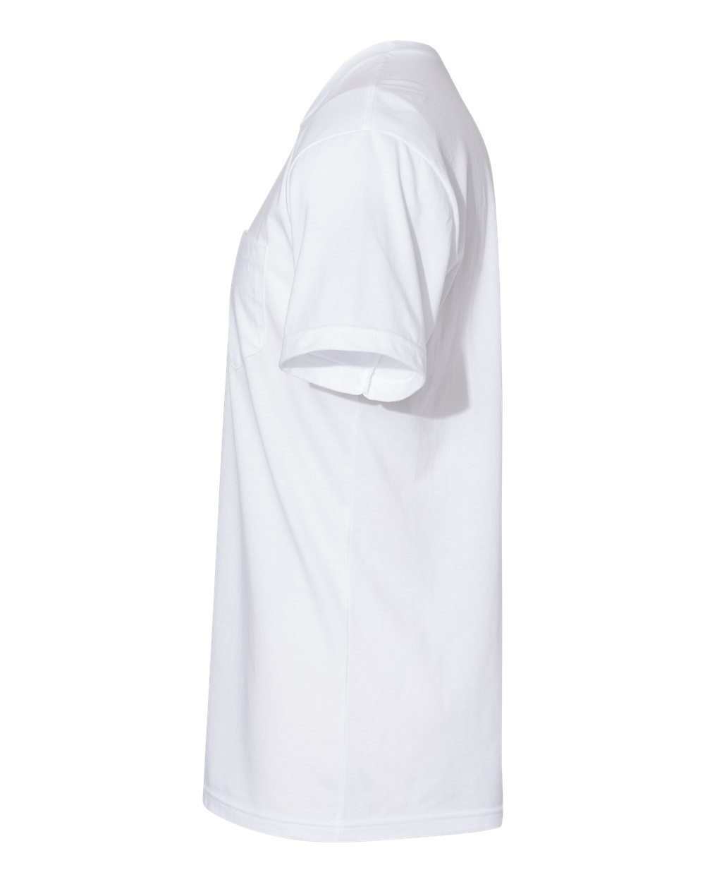 Left View of White Cotton Pocket T-Shirt - 3605