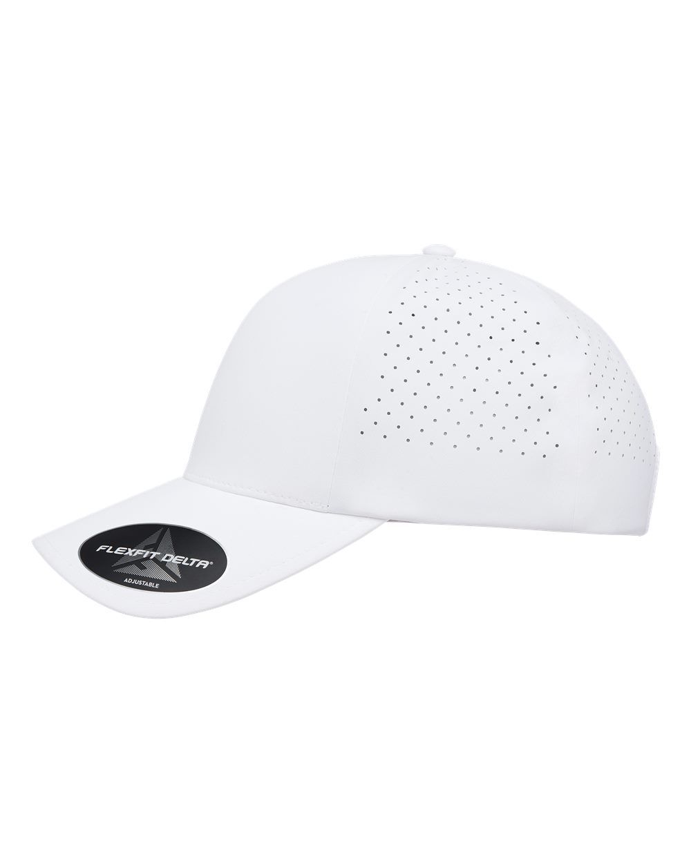 Left View of White Delta® Snapback Perforated Cap - 180AP