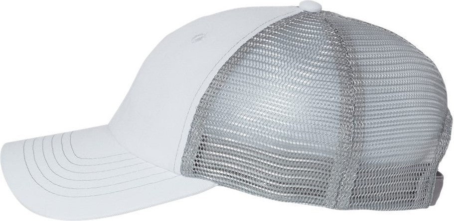 Left View of White/ Grey Contrast-Stitch Mesh-Back Cap - 3100
