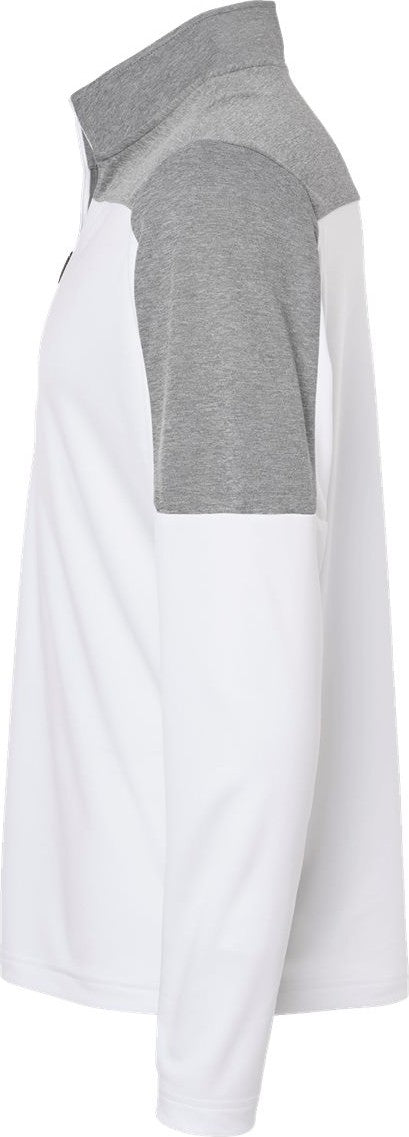 Left View of White/ Grey Three Melange Lightweight Quarter-Zip Pullover - A552