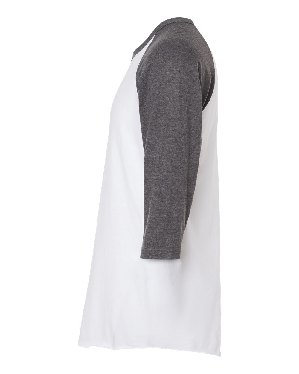 Left View of White/ Heather Charcoal Fine Jersey Raglan T-Shirt - 245