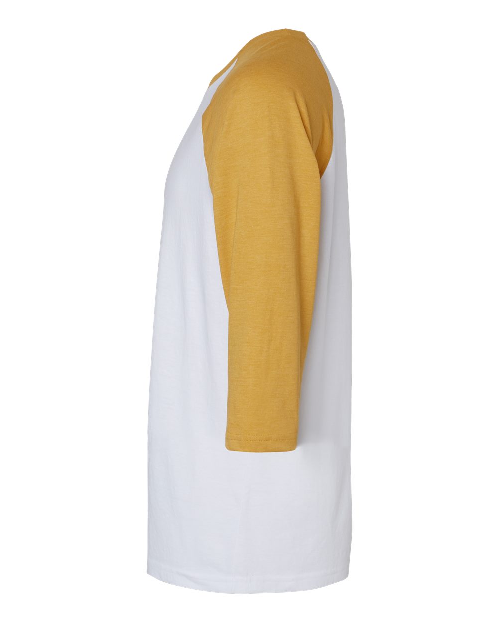 Left View of White/ Heather Mustard CVC Three-Quarter Sleeve Tee - 2003CVC