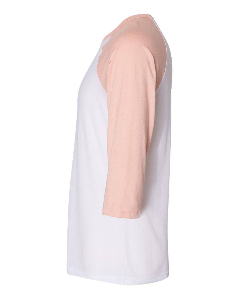 Left View of White/ Heather Peach Three-Quarter Sleeve Baseball Tee - 3200