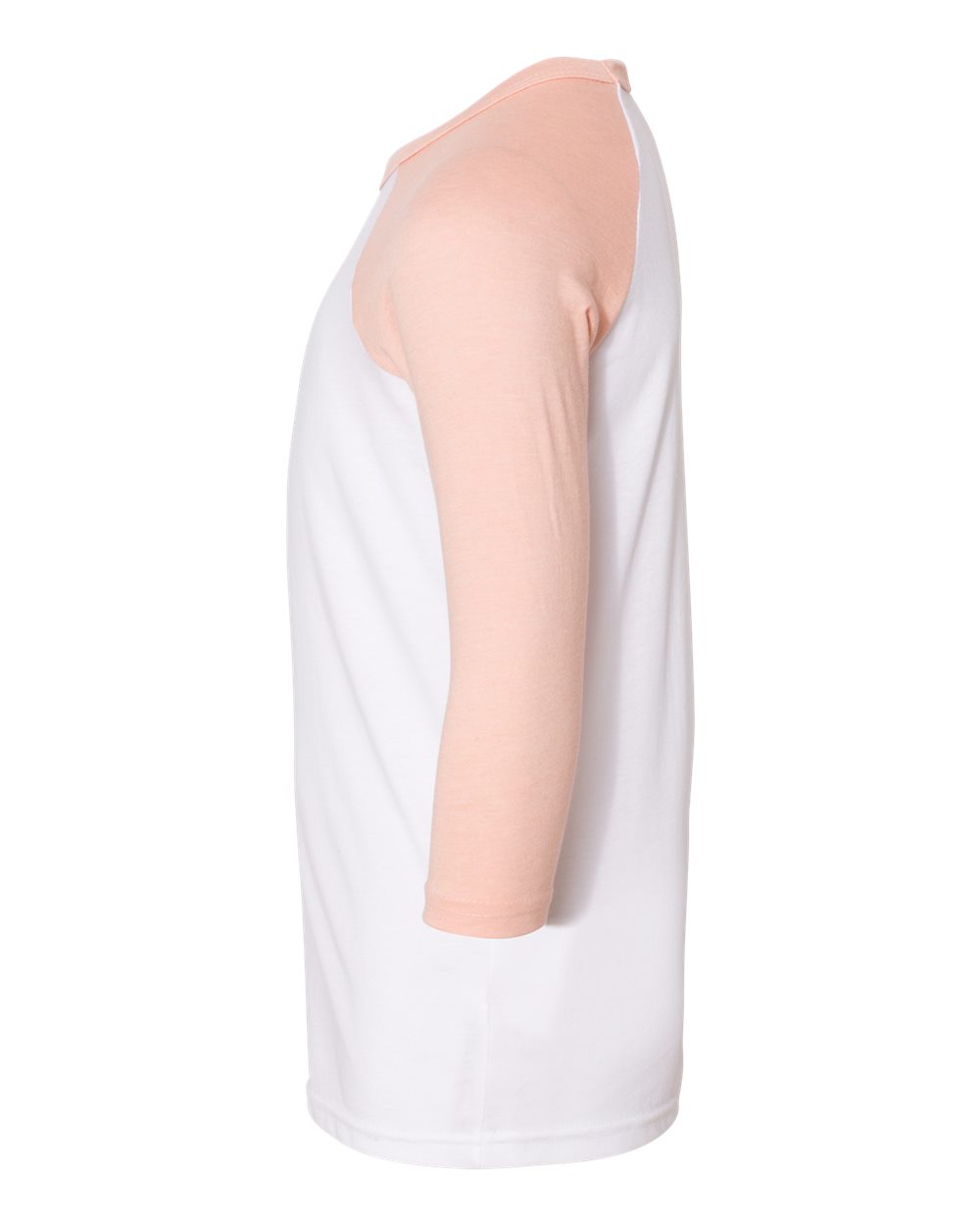 Left View of White/ Heather Peach Youth Three-Quarter Sleeve Baseball Tee - 3200Y