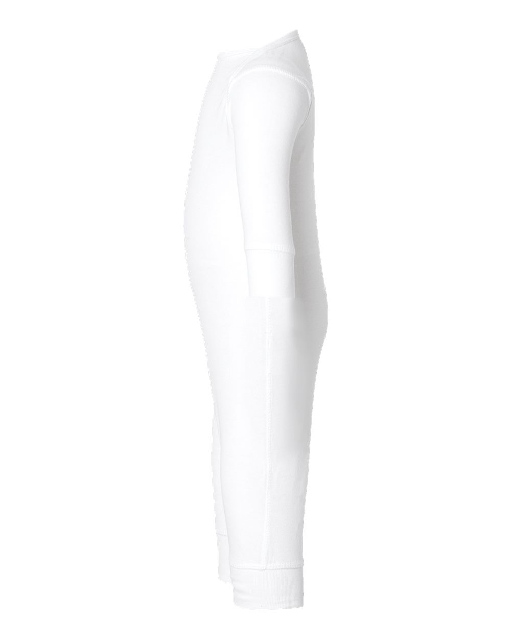 Left View of White Infant Long Legged Baby Rib Bodysuit - 4412