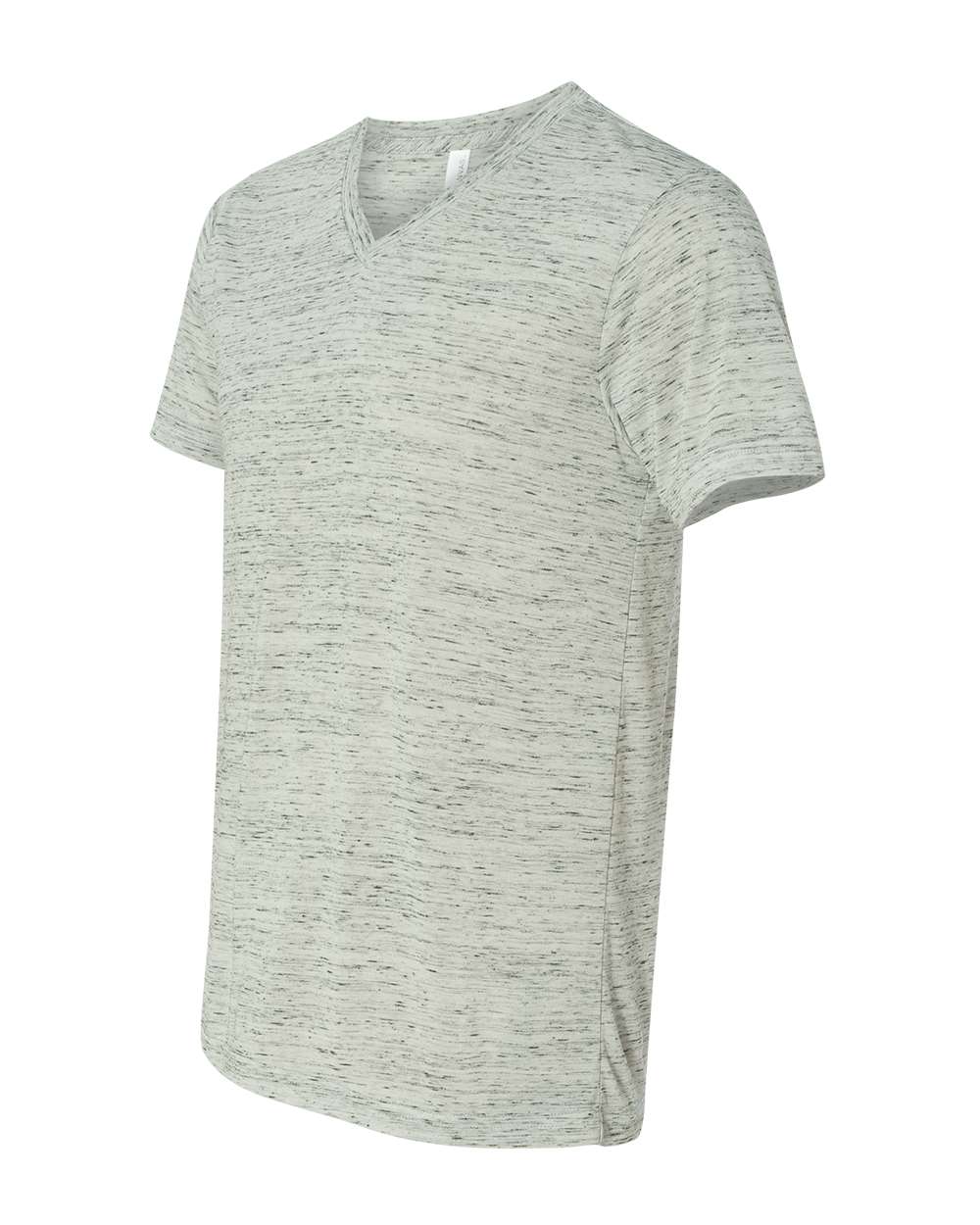 Left View of White Marble Textured Jersey V-Neck Tee - 3655