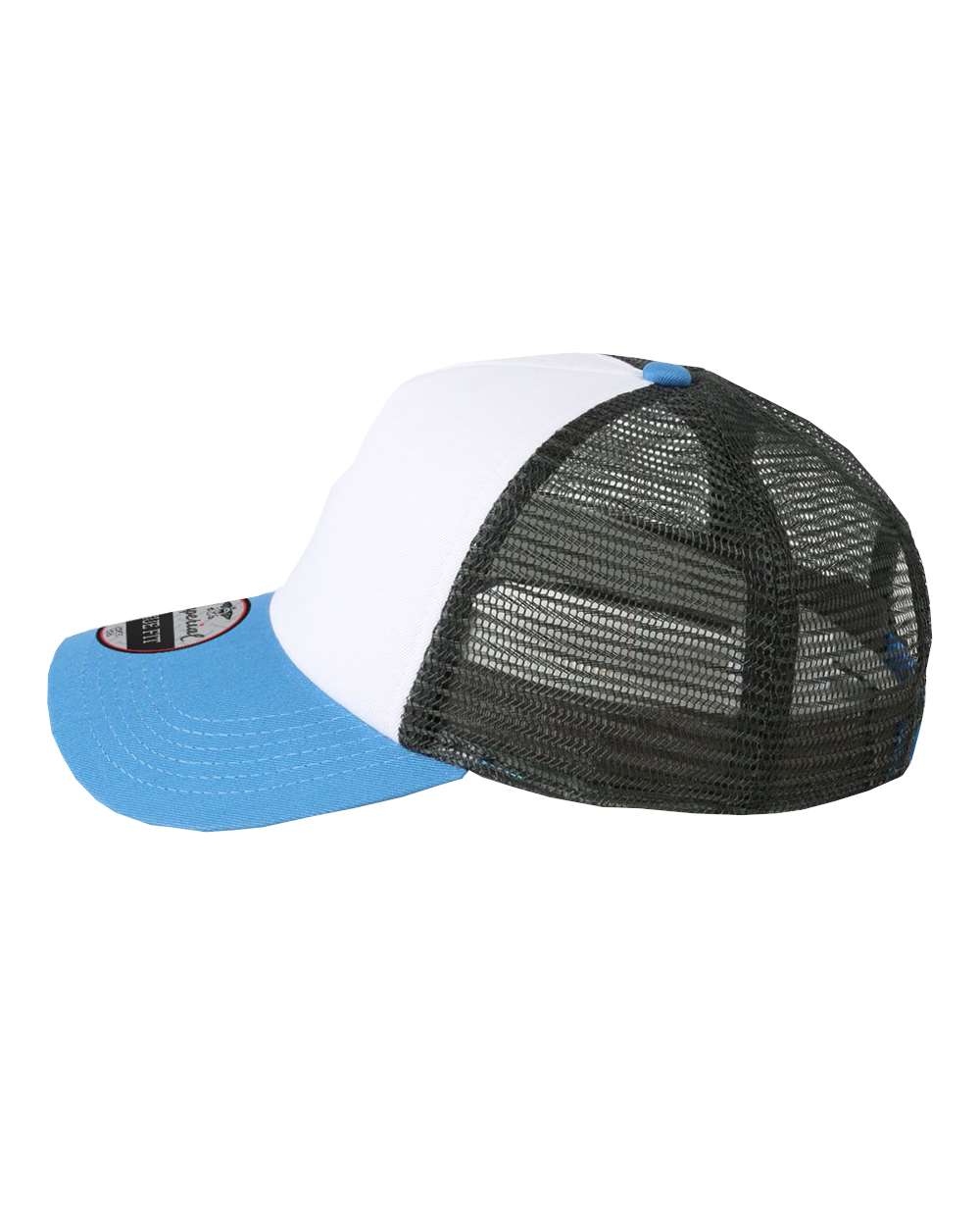 Left View of White/ Nassau/ Charcoal North Country Trucker Cap - 1287