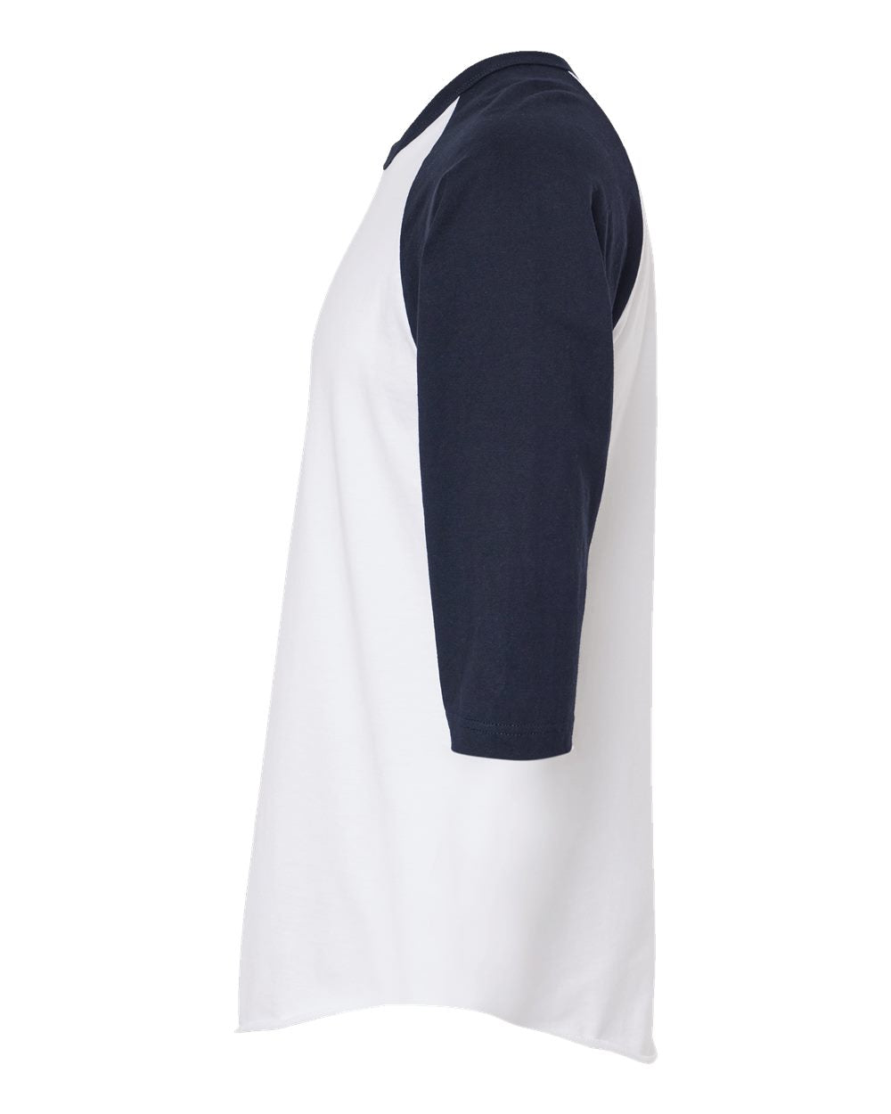 Left View of White/ Navy Fine Jersey Raglan T-Shirt - 245