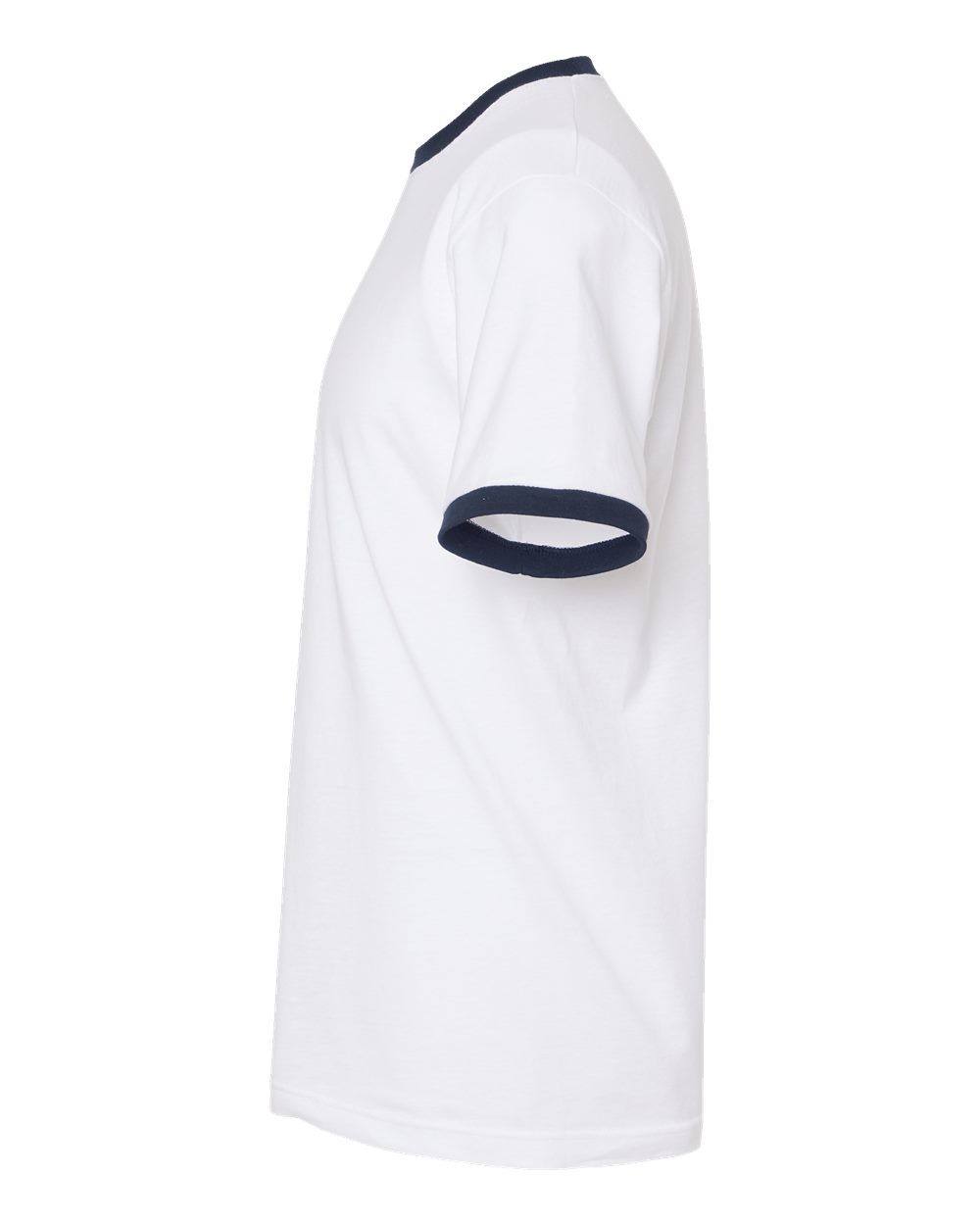 Left View of White/ Navy Fine Jersey Ringer T-Shirt - 246