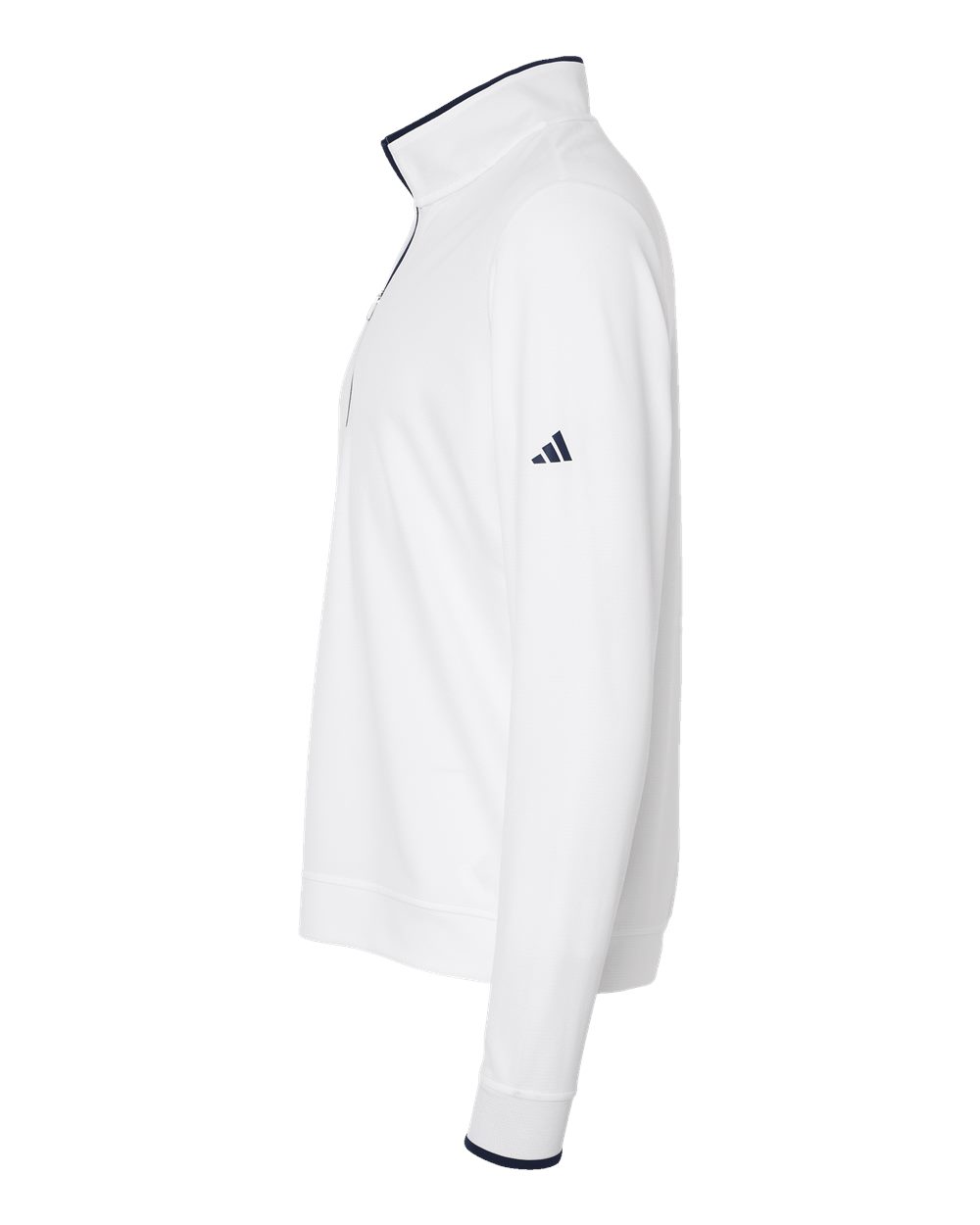 Left View of White/ Navy Lightweight Quarter-Zip Pullover - A2002
