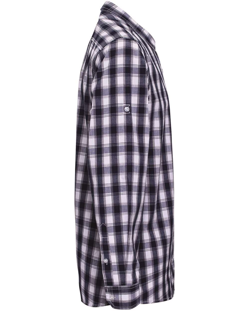 Left View of White/ Navy Men's Mulligan Check Cotton Shirt - RP250