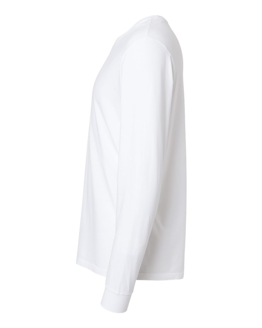Left View of White Organic Long Sleeve T-Shirt - 420