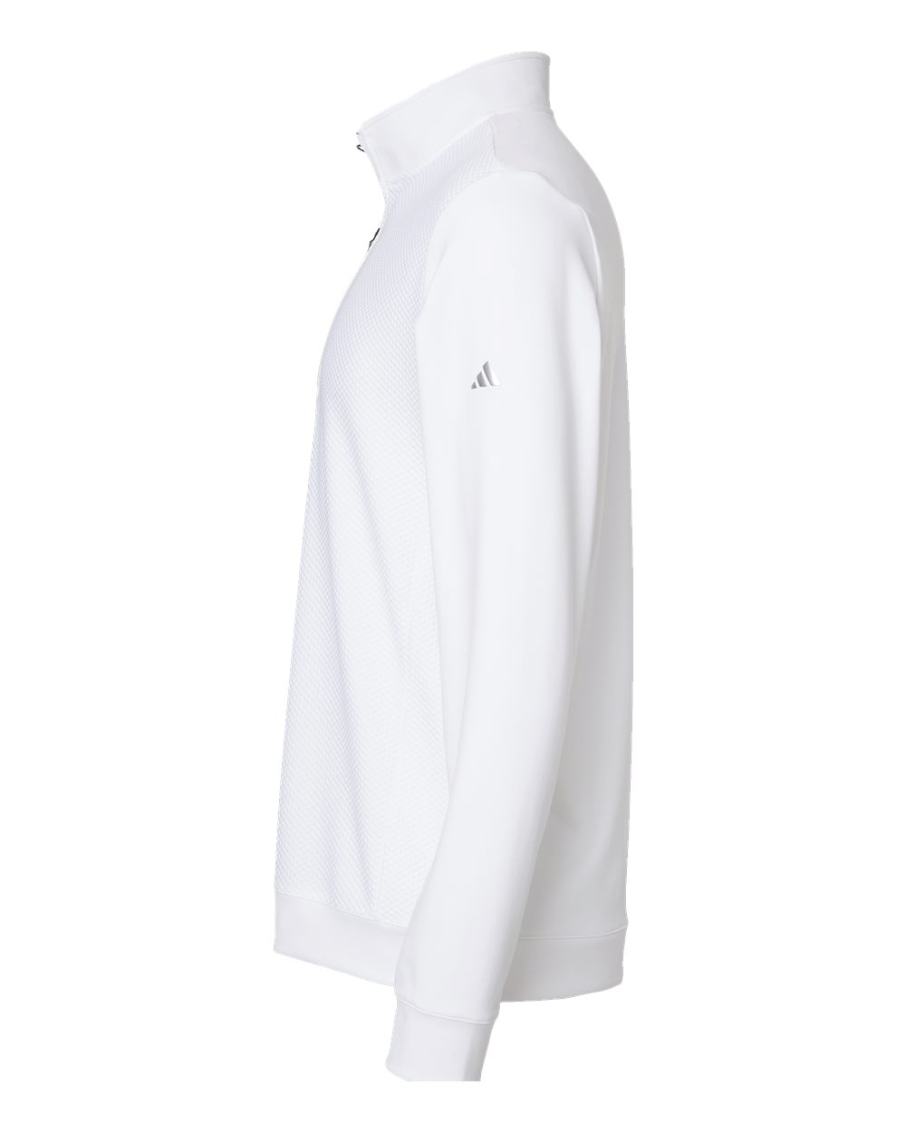 Left View of White Performance Textured Quarter-Zip Pullover - A295