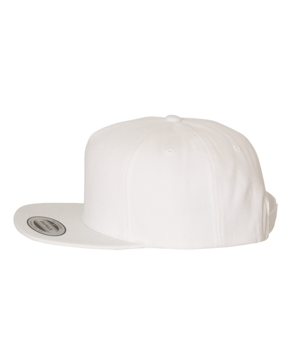 Left View of White Premium Five-Panel Snapback Cap - 5089M