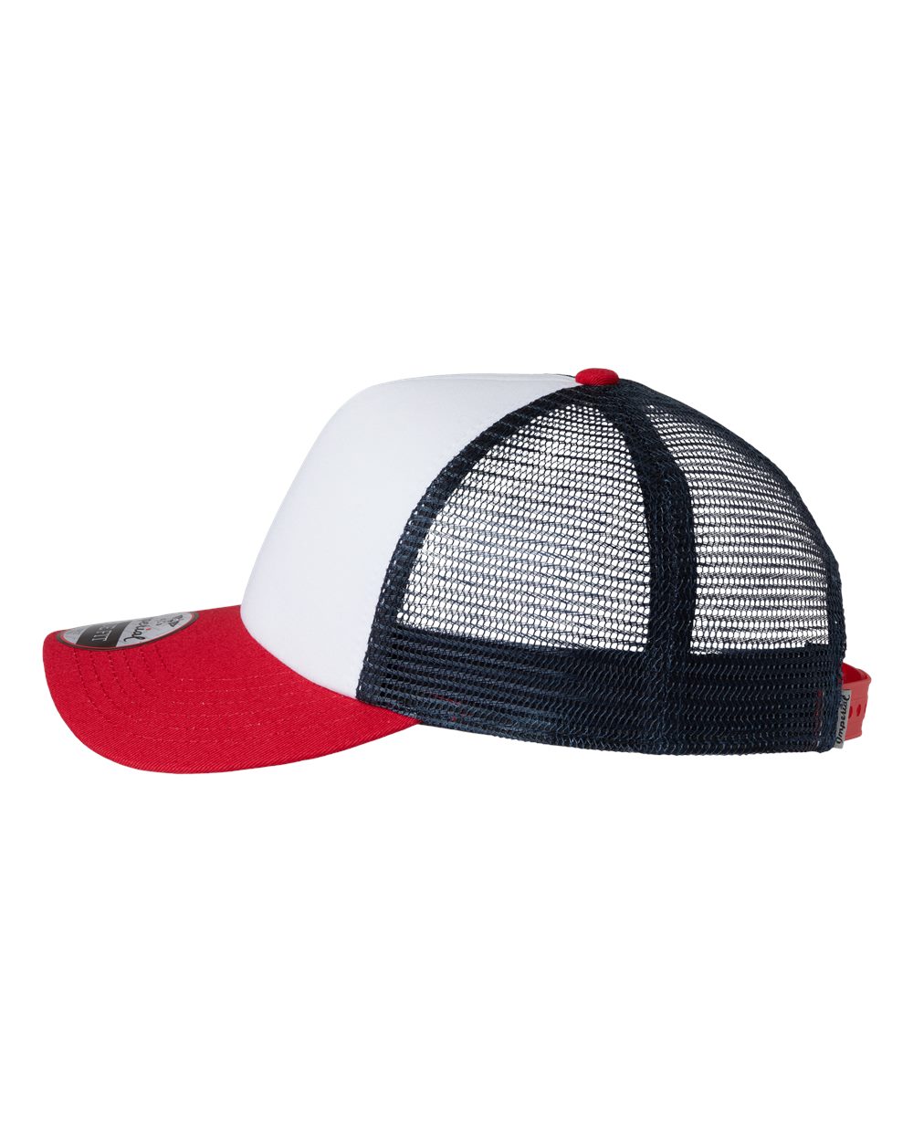 Left View of White/ Red/ Dark Navy North Country Trucker Cap - 1287