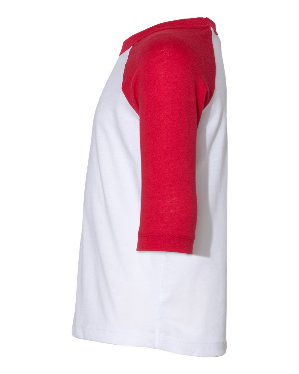 Left View of White/ Red Toddler Three-Quarter Sleeve Baseball Tee - 3200T