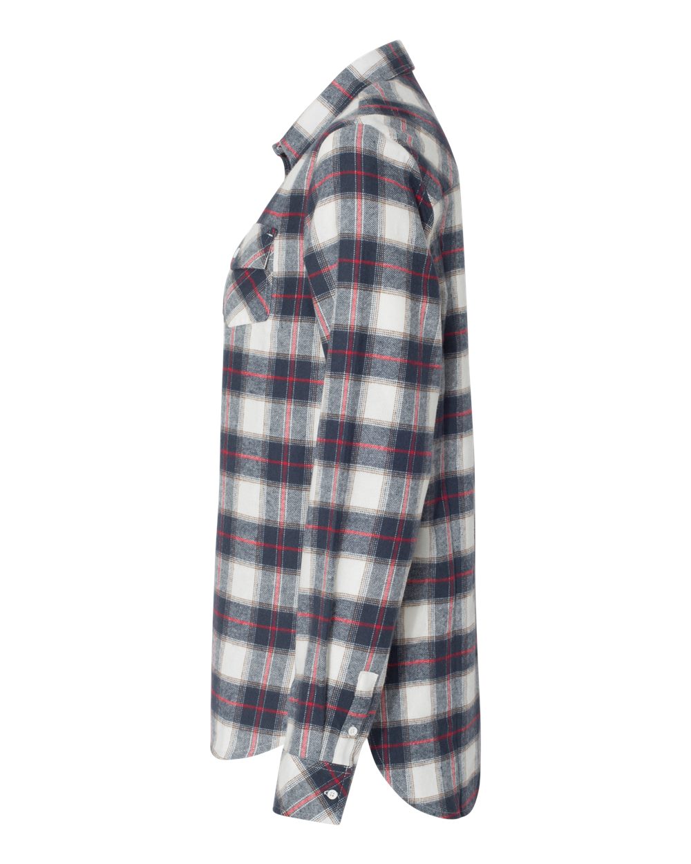 Left View of White/ Red Women's Yarn-Dyed Long Sleeve Flannel Shirt - 5210