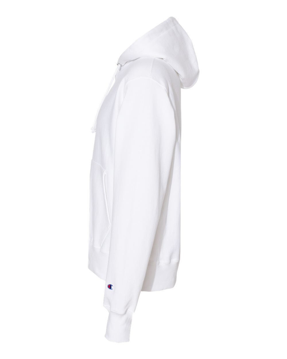 Left View of White Reverse Weave® Hooded Sweatshirt - S101