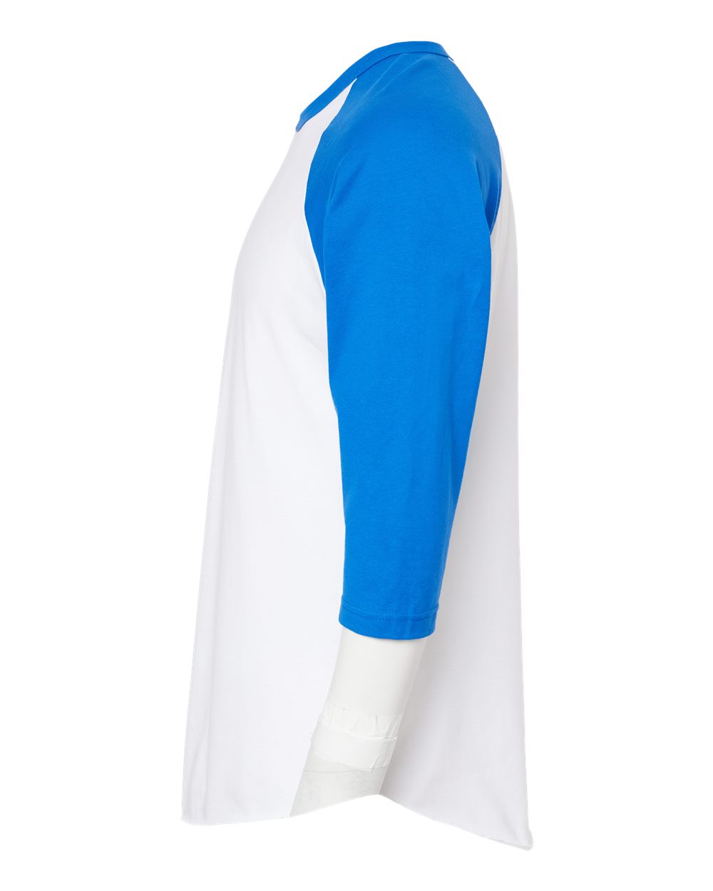 Left View of White/ Royal Fine Jersey Raglan T-Shirt - 245