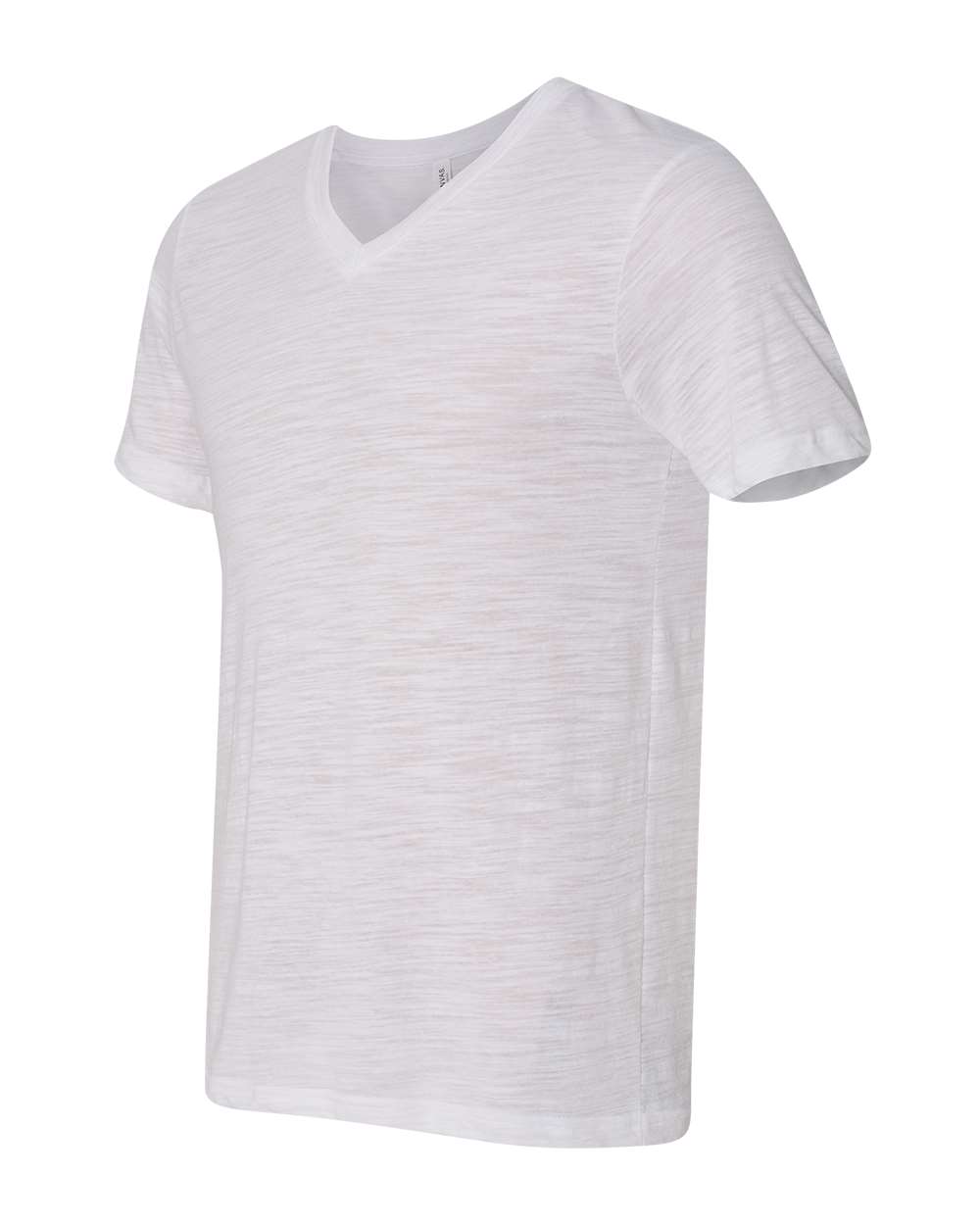 Left View of White Slub Textured Jersey V-Neck Tee - 3655