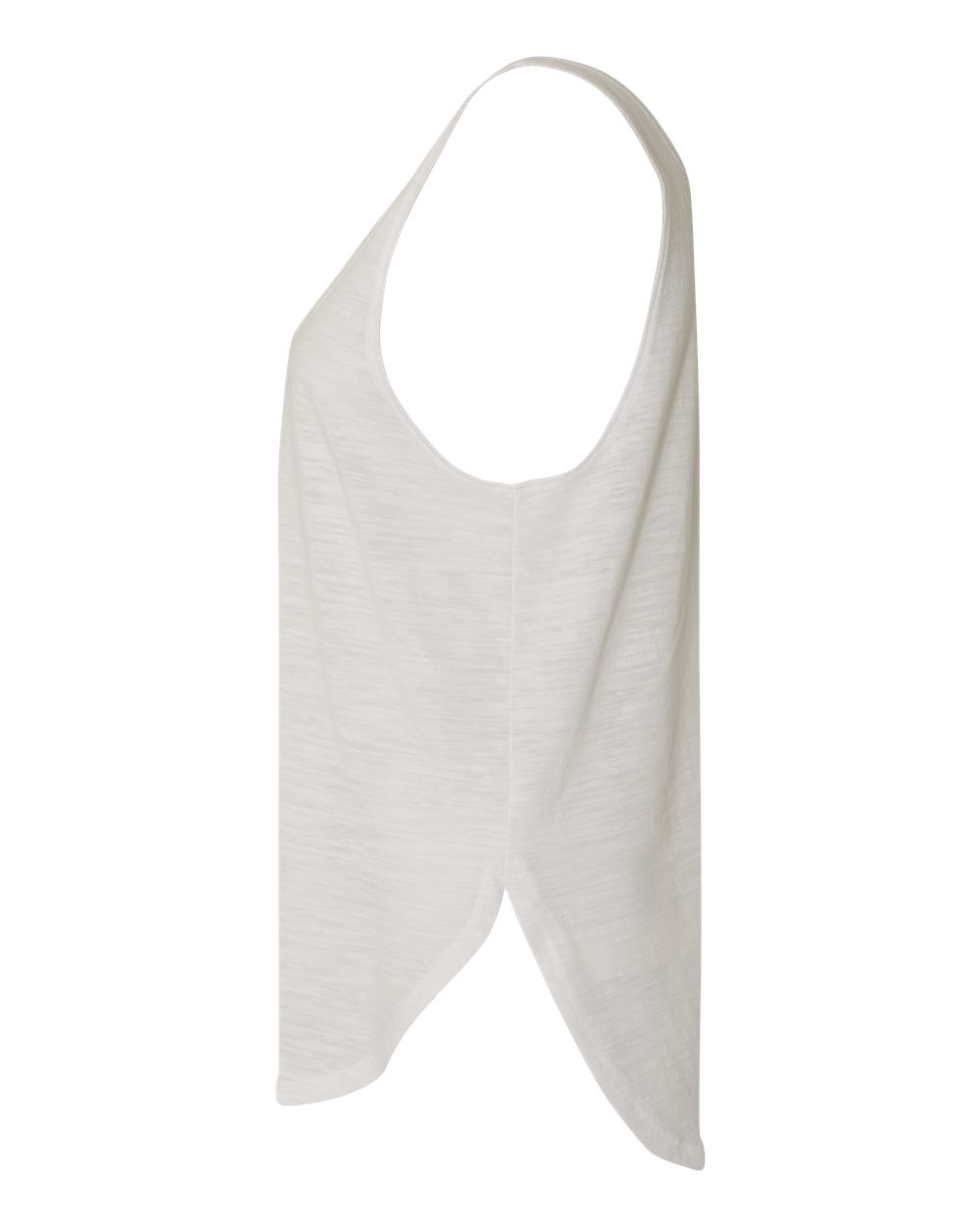 Left View of White Slub Women's Flowy Tank with Side Slit - 8802