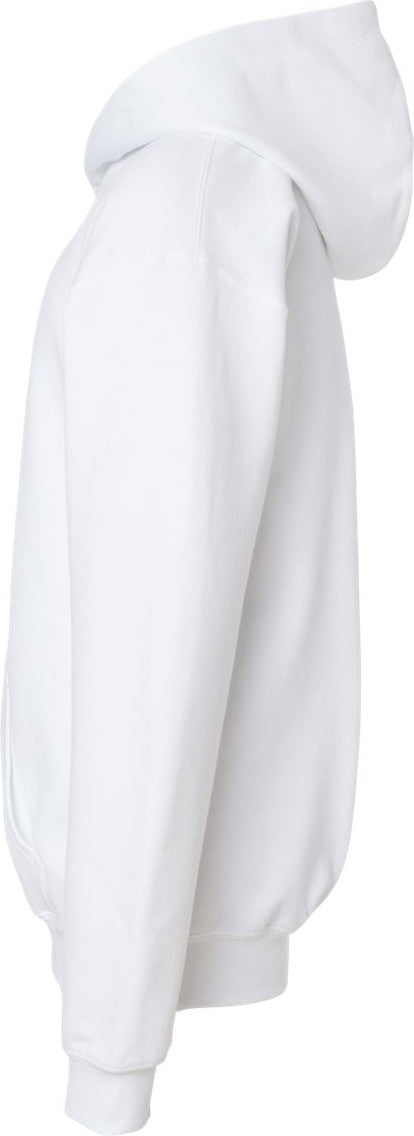Left View of White Softstyle® Youth Midweight Hooded Sweatshirt - SF500B