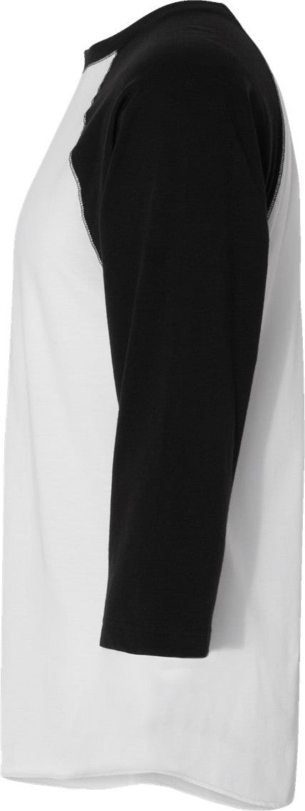Left View of White Solid/ Black Baseball Fine Jersey Three-Quarter Sleeve Tee - 6930