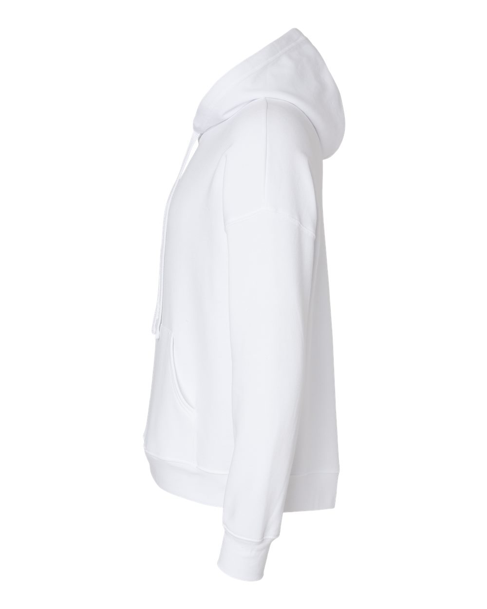 Left View of White Sponge Fleece Drop Shoulder Hoodie - 3729