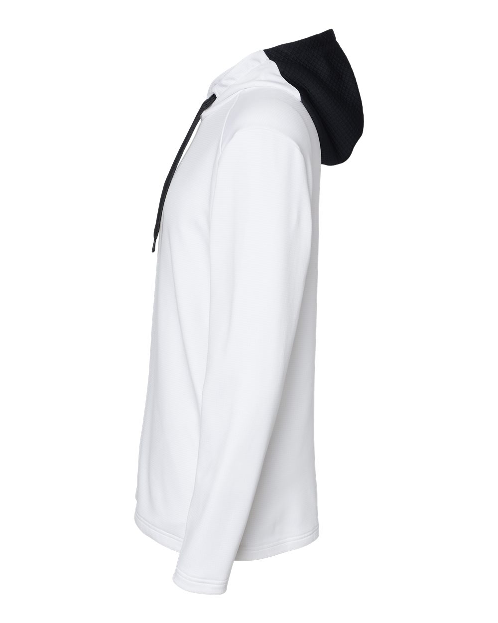 Left View of White Textured Mixed Media Hooded Sweatshirt - A530