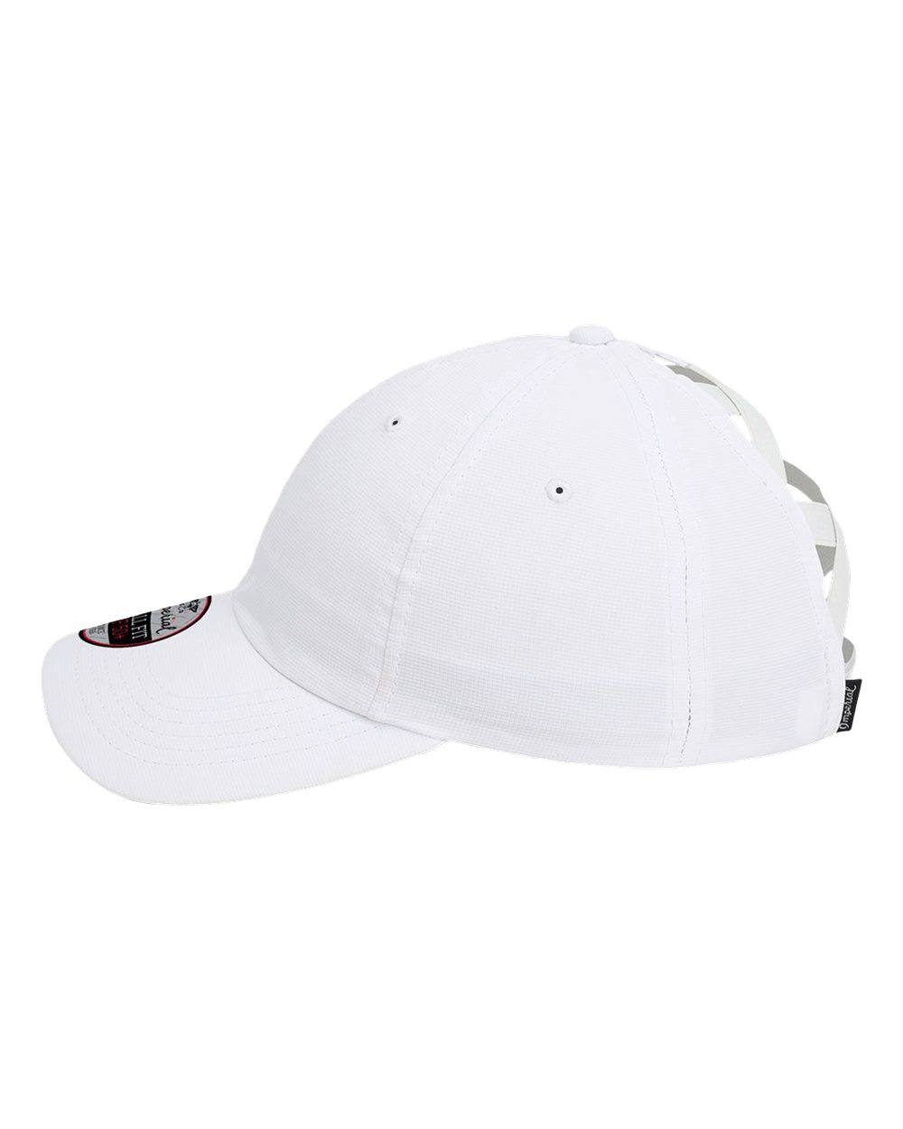 Left View of White The Hinsen Women's Performance Ponytail Cap - L338