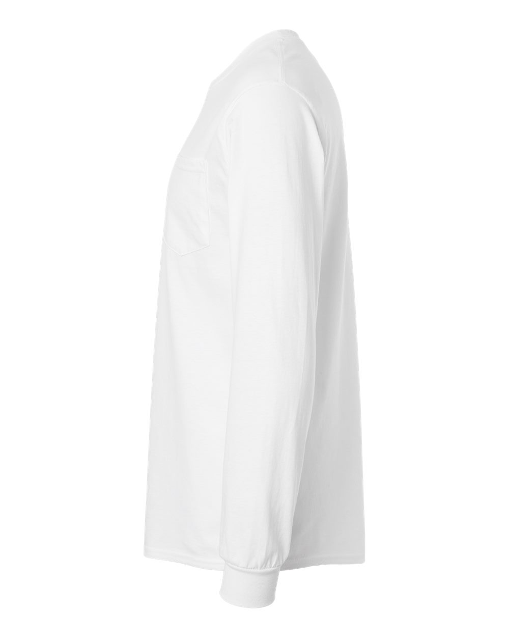 Left View of White Ultra Cotton® Long Sleeve Pocket T-Shirt - 2410
