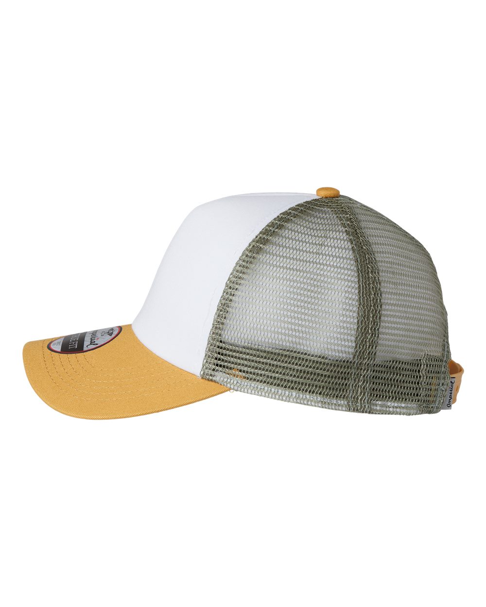 Left View of White/ Wheat/ Elmwood North Country Trucker Cap - 1287