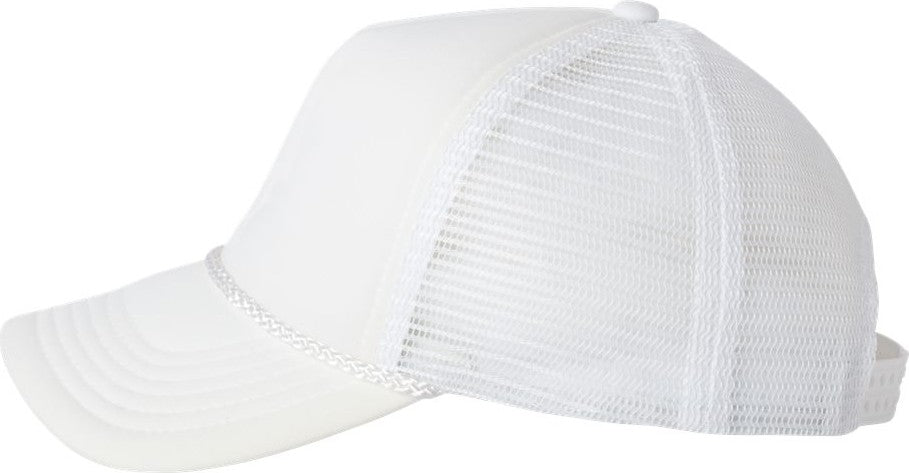 Left View of White/ White Foam Mesh-Back Trucker Cap - VC700