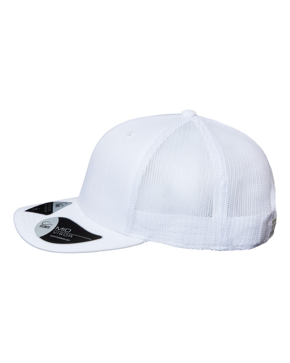 Left View of White/ White Sustainable Trucker Cap - BRYCE