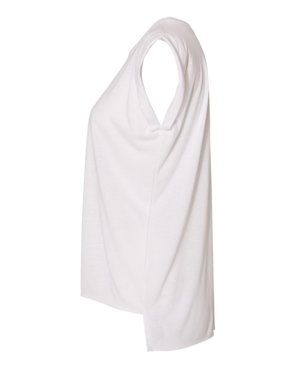 Left View of White Women’s Flowy Rolled Cuffs Muscle Tee - 8804