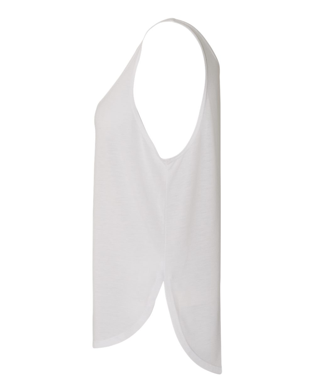 Left View of White Women's Flowy Tank with Side Slit - 8802