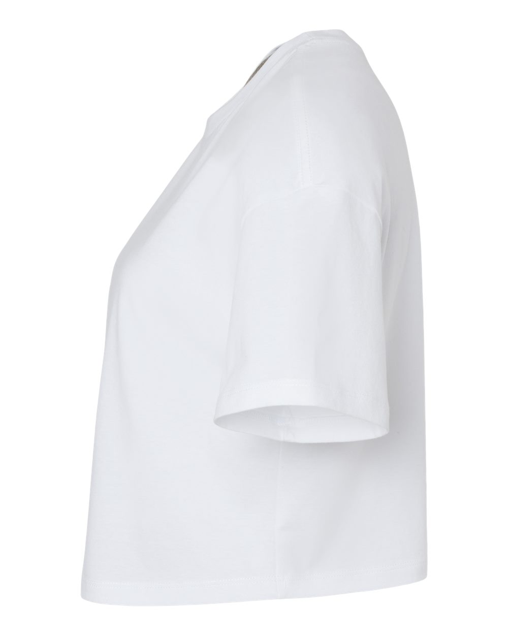 Left View of White Women's Jersey Crop Tee - 6482