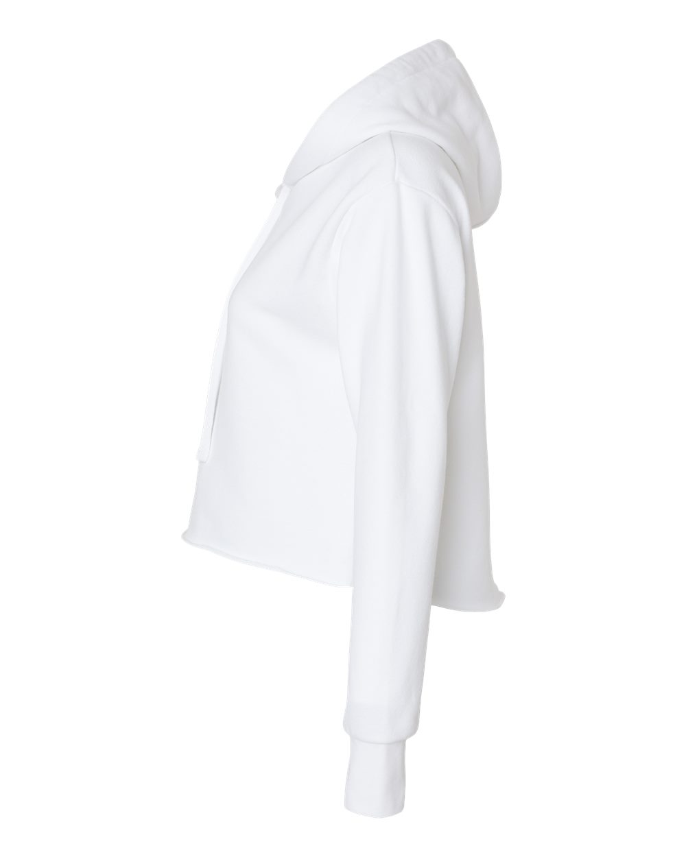 Left View of White Women's Laguna Sueded Raw Edge Crop Hoodie - 9384