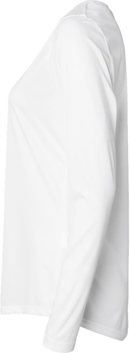 Left View of White Women's Long Islander Performance Long Sleeve T-Shirt - 214